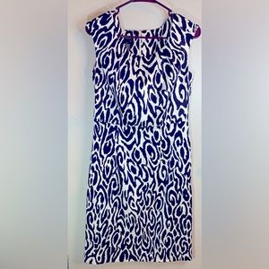 New Directions Navy & White Animal Print Sheath Dress Size: 6